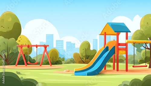 Clipart background with playground and park for kids vector illustration; cartoon