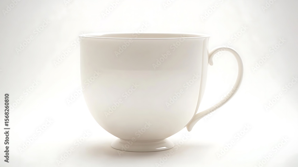 A large, white ceramic teacup with a handle. A large, white ceramic teacup with a handle.