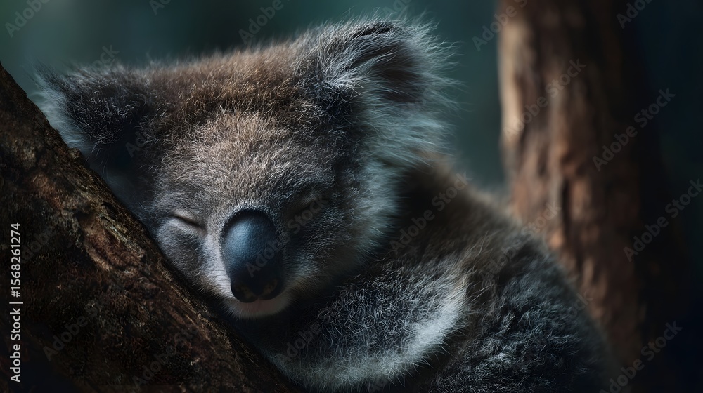 Obraz premium Sleeping koala in a eucalyptus forest
