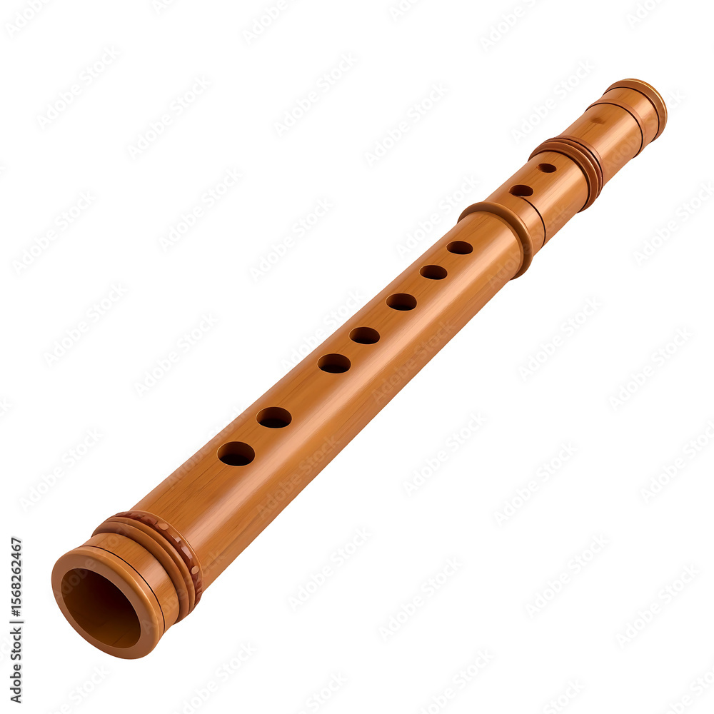 Fototapeta premium Native American Flute 3D Render in Brown Wood with a Transparent Background