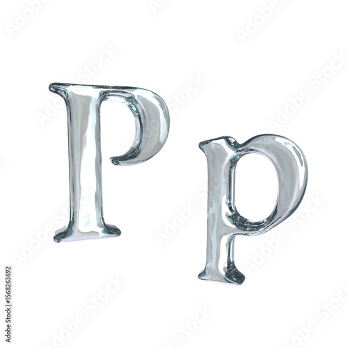 Letter P 3D rendering with crystal material