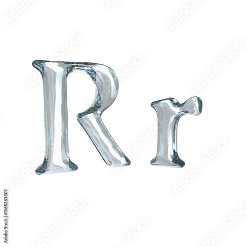 Letter R 3D rendering with crystal material