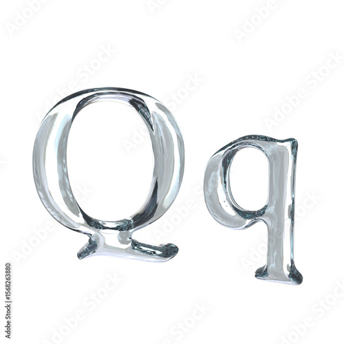 Letter Q 3D rendering with crystal material