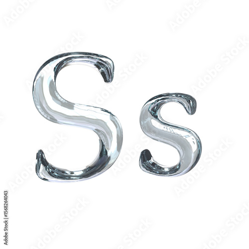 Letter S 3D rendering with crystal material
