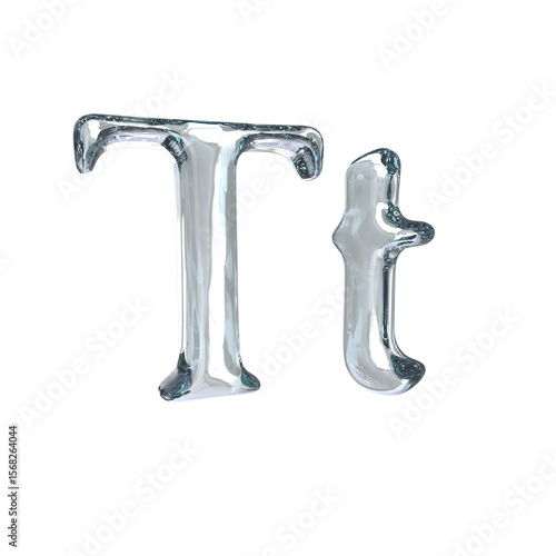 Letter T 3D rendering with crystal material
