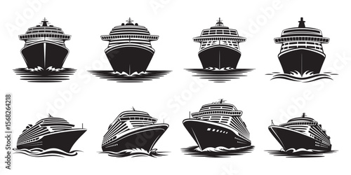 Cruise ship silhouette collection, Set of Cruise ship vectors, Cruise vector illustration set, Ship silhouette clipart