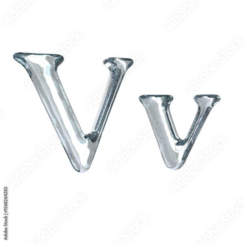 Letter V 3D rendering with crystal material