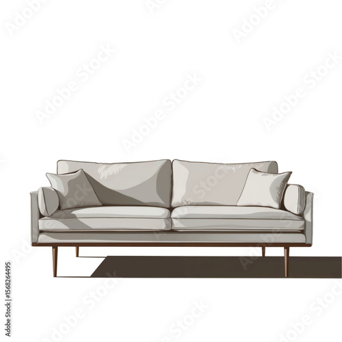 Vector illustration of a modern beige sofa with wooden legs, soft cushions and clean lines, perfect for contemporary interiors.