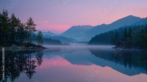 Tranquil Lake and Mountain Reflections at Dawn