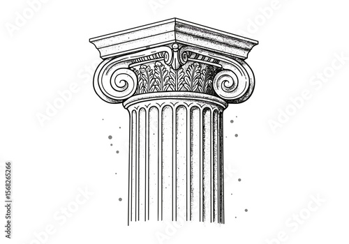 Detailed line art illustration of an ionic greek column for architecture presentations and heritage projects

