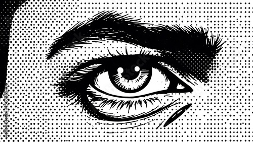 Dramatic Black and White Pop Art Female Eye Close-up Detail