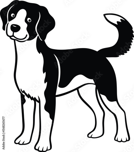Black and White Dog Illustration with Collar and Cheerful Expression