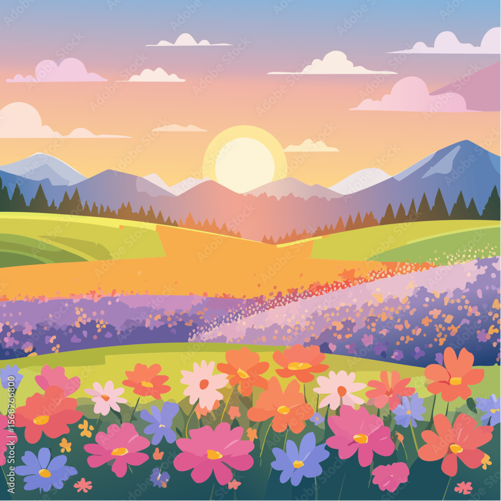 Field wildflowers, Vibrant colors of sunset, blooming in spring Field wildflowers, Vibrant colors of sunset, blooming in spring
