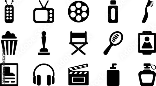 A collection of entertainment and personal care icons vector graphic