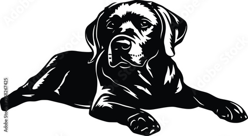Vector illustration: Calm Labrador Retriever, black silhouette, elegant style