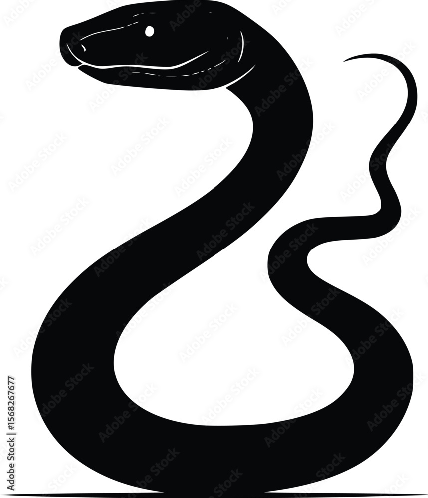 Naklejka premium Elegant Black Snake Vector Illustration: Coiled, Minimalist Design