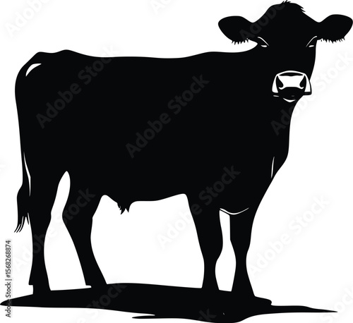 Vector illustration: Elegant black cow silhouette, farm animal graphic