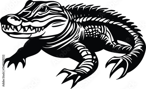 Wallpaper Mural Aggressive Alligator Vector Illustration:  Intricate Line Art Design Torontodigital.ca