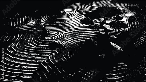 Abstract vector illustration: dark moody rice terraces landscape