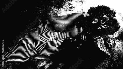 Abstract vector art: dark, textured lines and shapes.