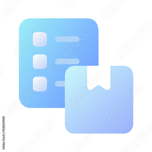 Vector art of a blue and purple gradient icon displays a checklist next to a package