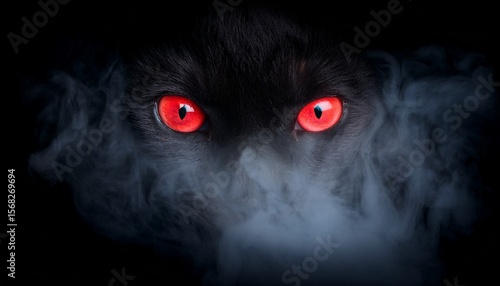 dark mist with glowing red eyes on a solid black background