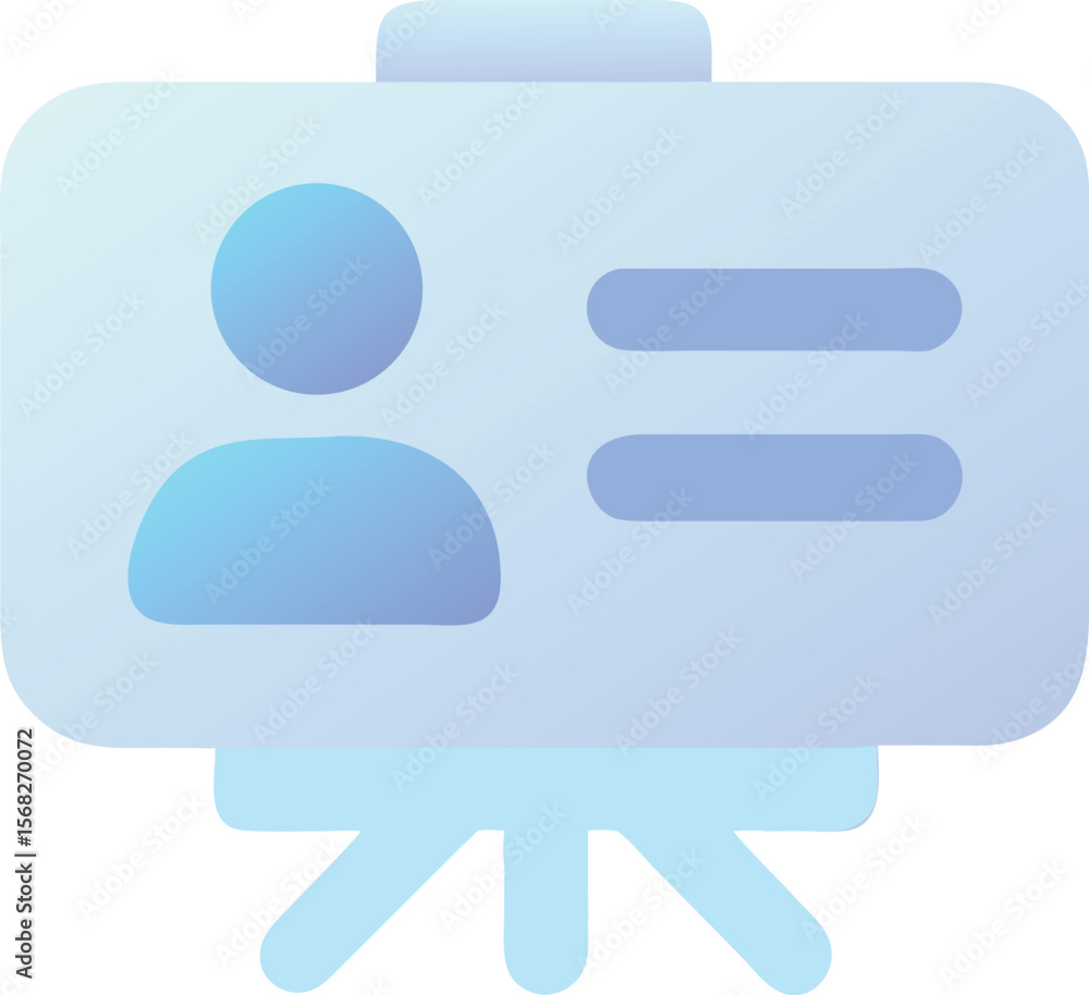 Fototapeta premium Vector art of a blue gradient icon of a presentation board with a person icon and data points, isolated on transparent background