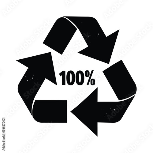 Recycle symbol with one hundred percent text silhouette vector illustration