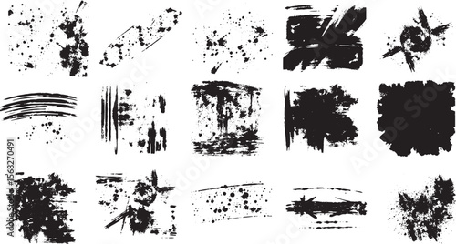 Collection of graffiti stain, ink splatter silhouette, street art stencil, dirty paint brush stroke, texture, grunge banner, frame, doodle sketch, watercolor splash, spray and water drip. Graffiti art