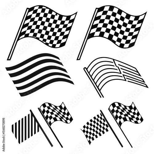 Dynamic collection of bold black and white racing stripes for graphic design