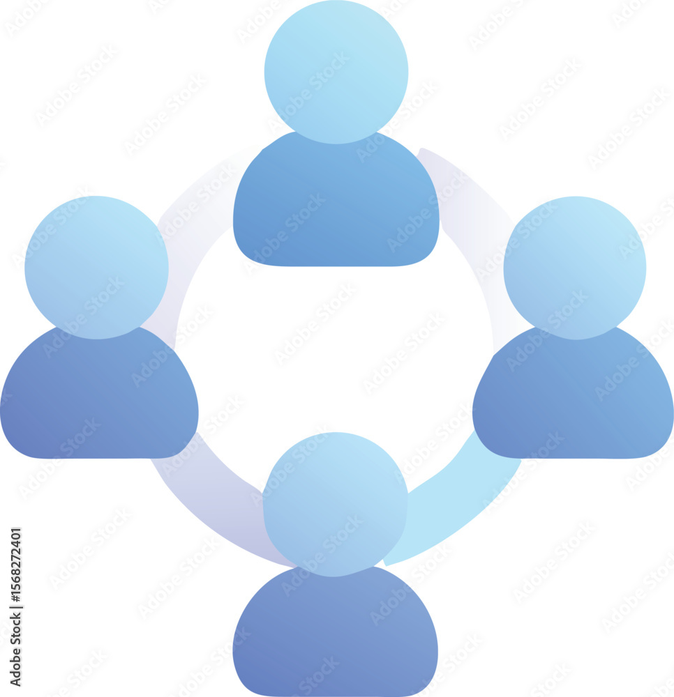 Vector art of a blue icon illustrating a group of five people connected in a circle, representing teamwork or community, isolated on a white background Vector art of a blue icon illustrating a group of five people connected in a circle, representing teamwork or community, isolated on a white background
