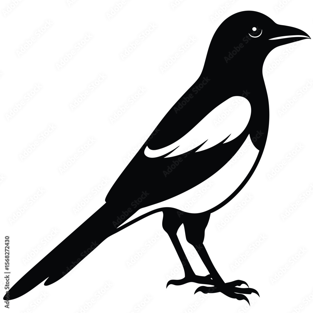 Fototapeta premium Magpie bird single vector shilhouette 