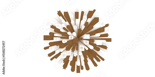 Abstract geometric explosion design with brown and white 3D radial shapes. Modern dynamic composition with cubes, cylinders, and blocks bursting outward. Great for backgrounds, eps10