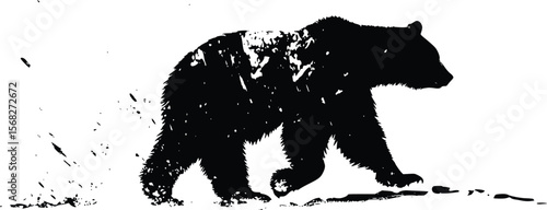Vector illustration: Majestic grizzly bear silhouette, grunge texture, dark mood.