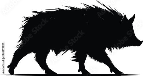 Vector illustration: Powerful boar silhouette, dramatic, dark, textured style.