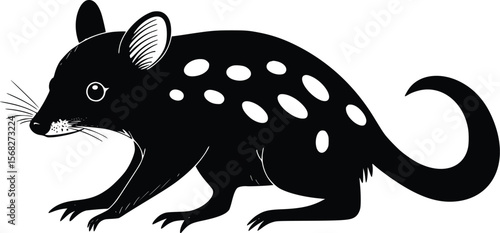 Elegant spotted quoll vector silhouette:  dark, playful, Australian fauna.