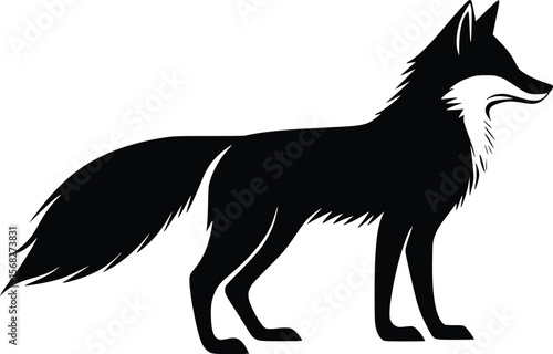 Vector illustration: Majestic black fox silhouette, elegant design, profile view.