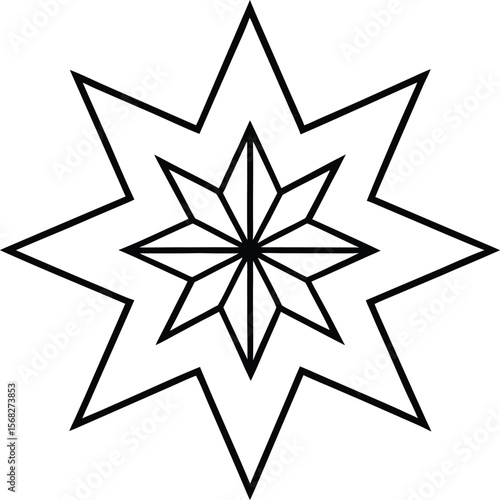 Geometric Eight-Pointed Star Line Art Design Element
