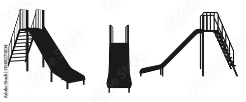 silhouette children's slide set vector illustration isolated on white background.