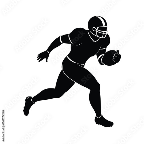 Running american football player with ball silhouette vector illustration