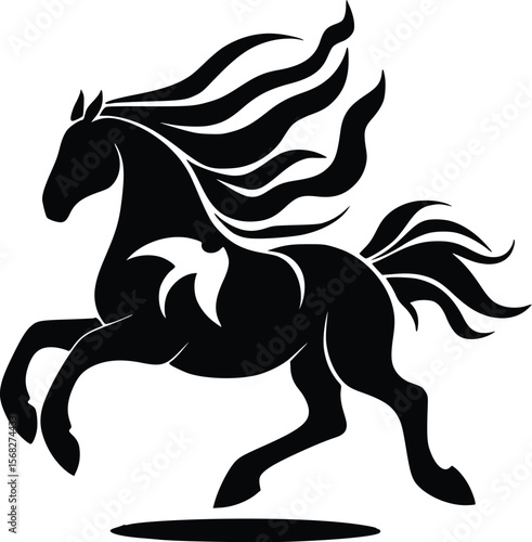 Elegant Black Vector Horse Silhouette: Majestic Galloping Design