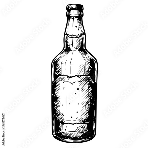 Craft Brew: A vintage etching of a classic beer bottle, elegantly drawn, inviting viewers to appreciate the artistry of craft brewing.