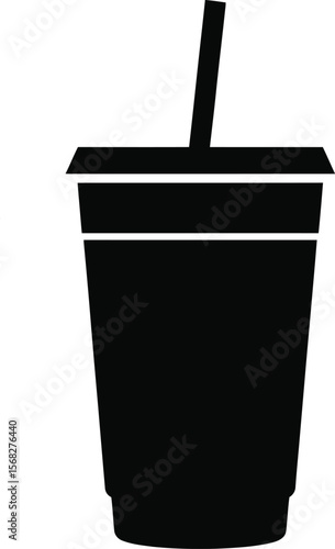 Minimalist Beverage Cup with Straw Silhouette Icon Design

