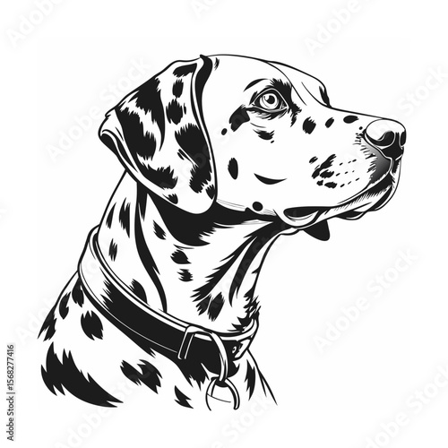 Dalmatian dog head with collar monochrome silhouette vector illustration