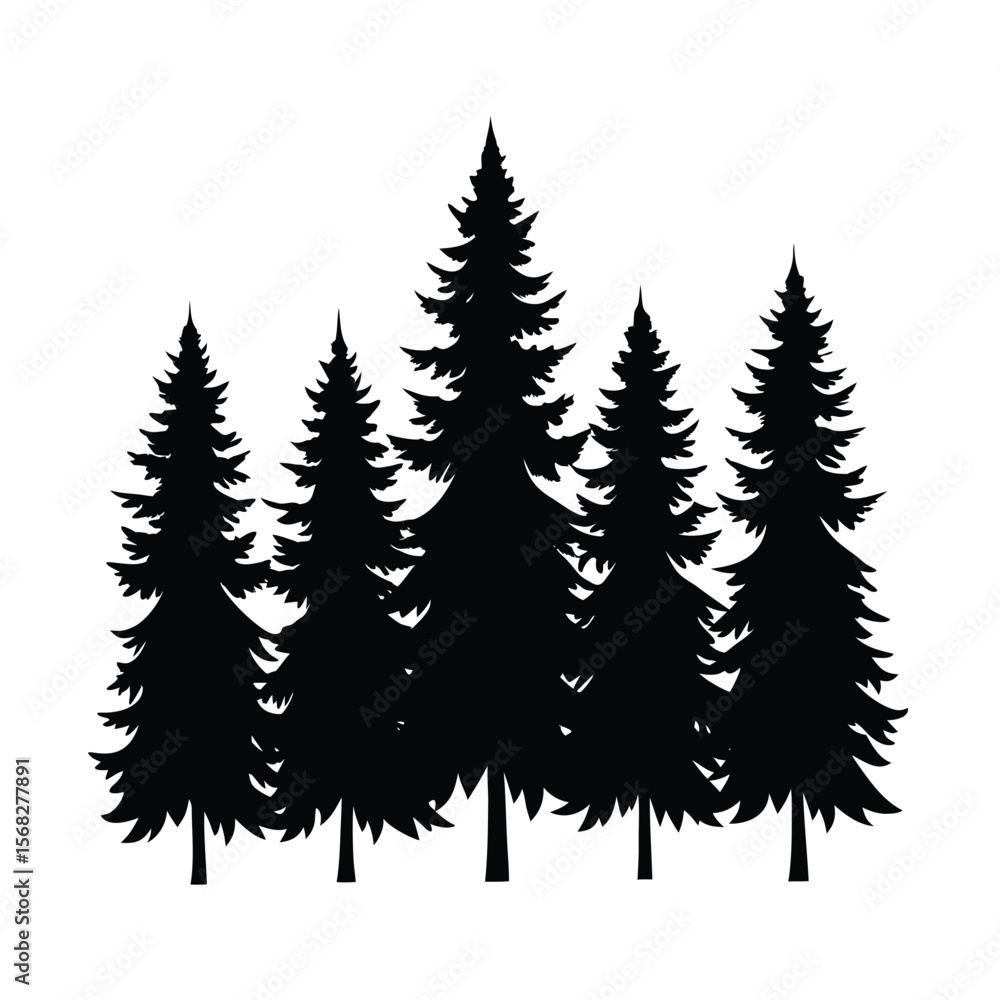 Obraz premium Group of evergreen trees forest silhouette vector illustration