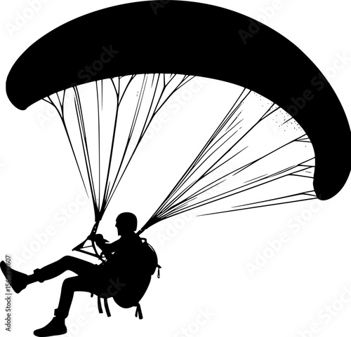 paragliding, fly, extreme, air, motion, sport, flat, vector, silhouette, black, minimal, wing, glide, pose, mountain, outdoor, sky, freedom, icon, altitude
