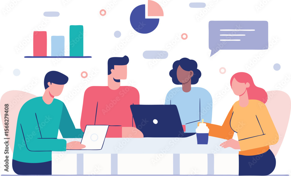 Obraz premium Diverse team collaboration meeting project discussion laptop