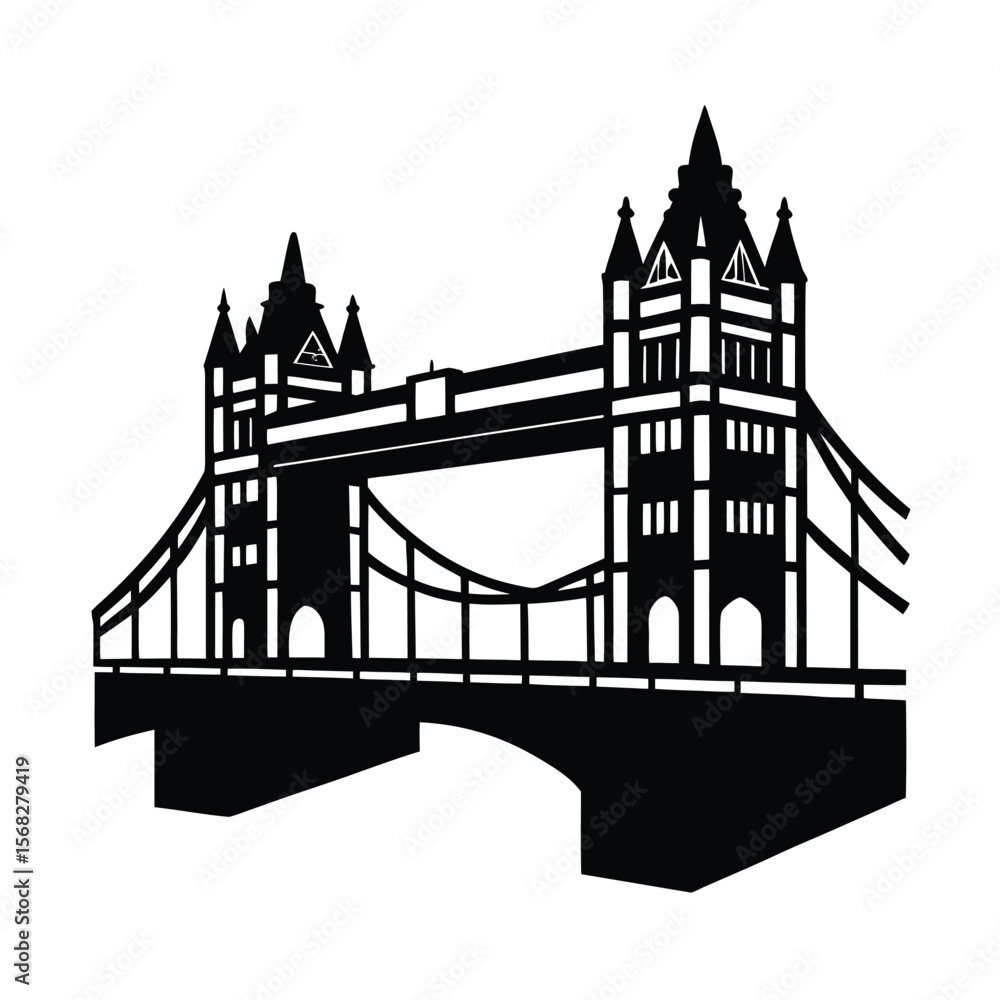 Obraz premium London tower bridge detailed black silhouette vector illustration