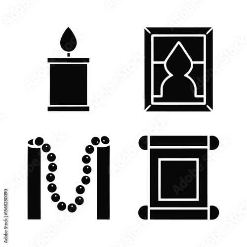 Islamic symbols candle prayer beads framed picture scroll