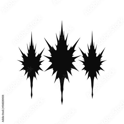 Three sharp pointed leaves abstract black silhouette vector illustration